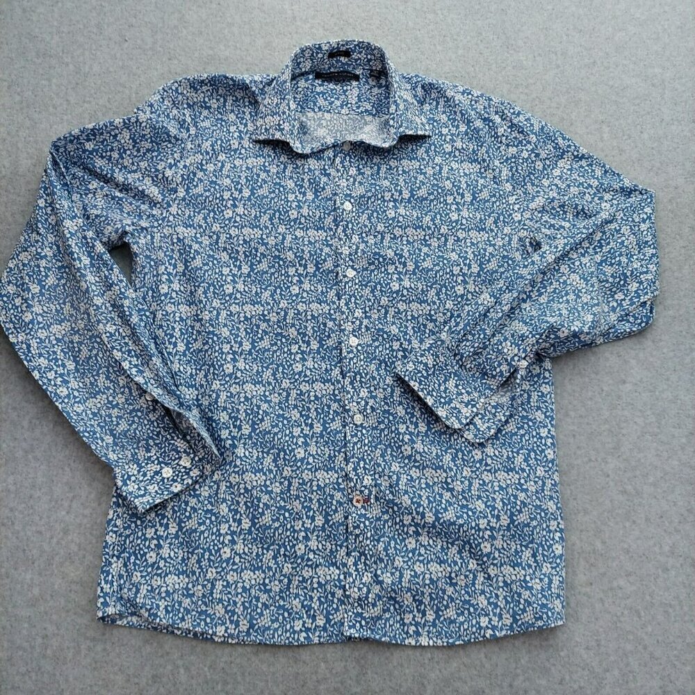 Tommy Hilfiger Long Sleeve Slim Fit  Men's Medium Blue Flower Print  Button-Down